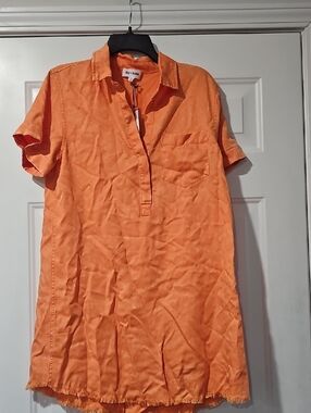 Day + Moon Orange Short-Sleeve Mini Shirt Dress Size Small {Bx8}